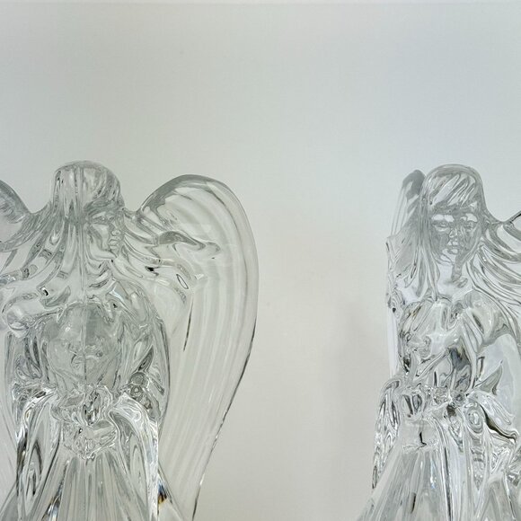 Vintage Leaded Crystal Angel Candleholders Glass Figurine Set Of 2 Holiday Decor - Picture 13 of 16
